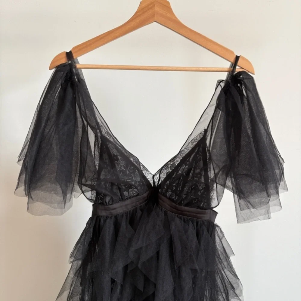 For Love & Lemons Maxime Tulle Black Sleeveless V-Neck Maxi Gown Size Small NWOT - Picture 6 of 6